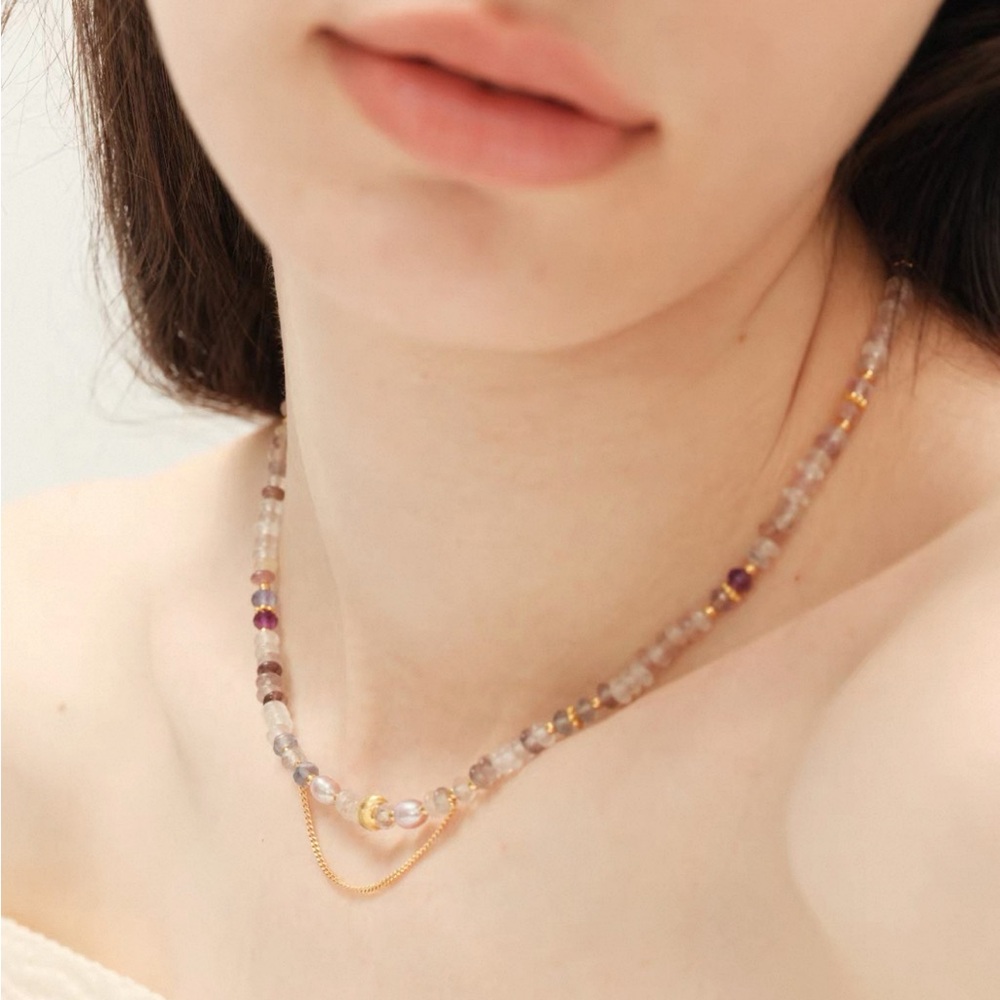 Sanswood summer natural stone pearl purple layered necklace